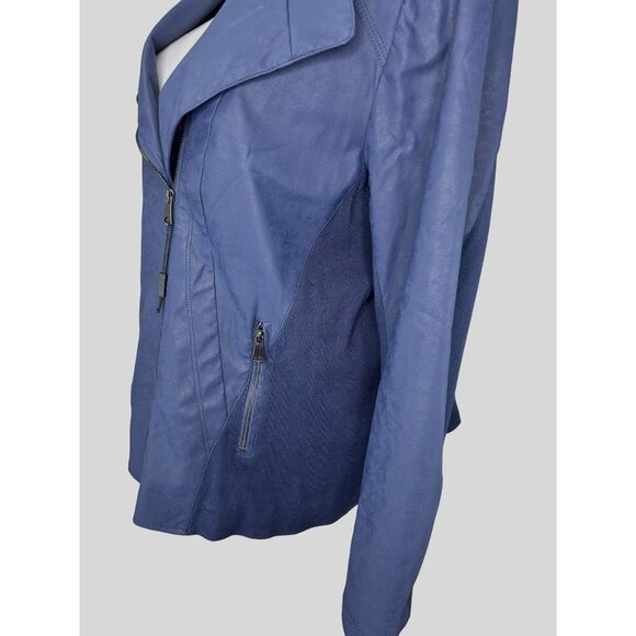 MARC NEW YORK ANDREW MARC FAUX LEATHER NAVY BLUE MOTO JACKET - 3X - Picture 6 of 6